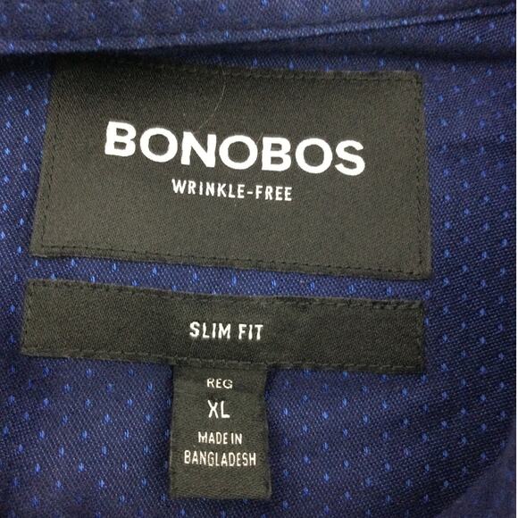 Bonobos Slim Fit Textured Dot Collared Button Down Dress Shirt Blue Men's XL - Picture 7 of 11